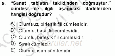 Türk Dili 1 2013 - 2014 Tek Ders Sınavı 9.Soru