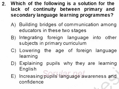 Çocuklara Yabancı Dil Öğretimi 1 2013 - 2014 Dönem Sonu Sınavı 2.Soru