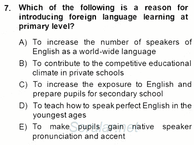 Çocuklara Yabancı Dil Öğretimi 1 2013 - 2014 Dönem Sonu Sınavı 7.Soru