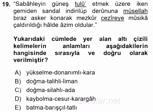 Osmanlı Türkçesi 2 2015 - 2016 Ara Sınavı 19.Soru