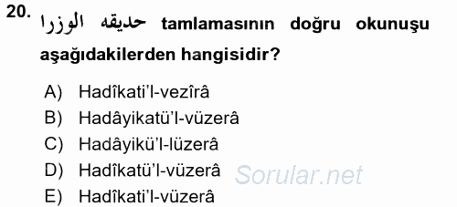 Osmanlı Türkçesi 2 2015 - 2016 Ara Sınavı 20.Soru