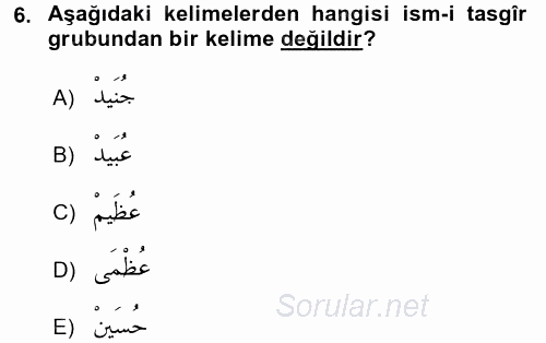 Osmanlı Türkçesi 2 2015 - 2016 Ara Sınavı 6.Soru