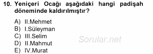 Türk İdare Tarihi 2014 - 2015 Dönem Sonu Sınavı 10.Soru