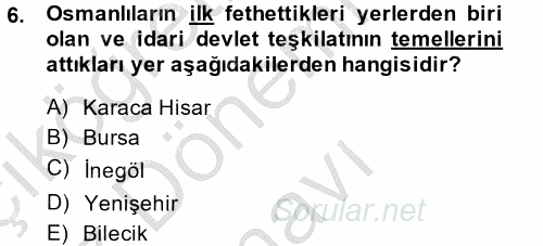 Türk İdare Tarihi 2014 - 2015 Dönem Sonu Sınavı 6.Soru