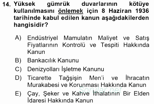 Türkiye Cumhuriyeti İktisat Tarihi 2016 - 2017 Ara Sınavı 14.Soru