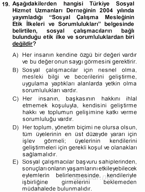 Sosyal Hizmete Giriş 2013 - 2014 Ara Sınavı 19.Soru