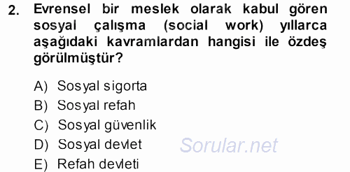 Sosyal Hizmete Giriş 2013 - 2014 Ara Sınavı 2.Soru