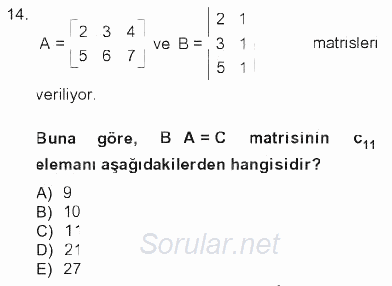 Matematik 1 2012 - 2013 Tek Ders Sınavı 14.Soru