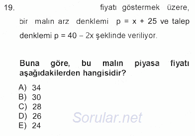 Matematik 1 2012 - 2013 Tek Ders Sınavı 19.Soru