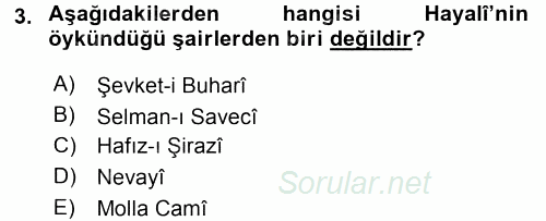 XVI. Yüzyıl Türk Edebiyatı 2015 - 2016 Tek Ders Sınavı 3.Soru
