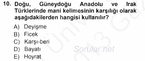 Türk Halk Şiiri 2012 - 2013 Ara Sınavı 10.Soru