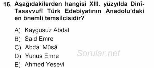 Türk Halk Şiiri 2012 - 2013 Ara Sınavı 16.Soru