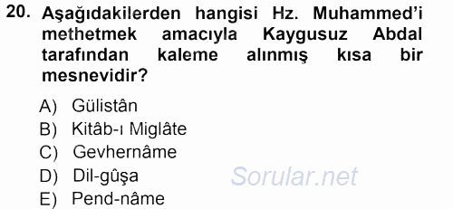 Türk Halk Şiiri 2012 - 2013 Ara Sınavı 20.Soru