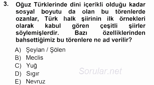 Türk Halk Şiiri 2012 - 2013 Ara Sınavı 3.Soru