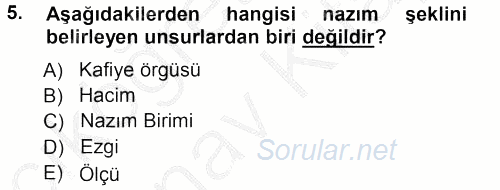 Türk Halk Şiiri 2012 - 2013 Ara Sınavı 5.Soru