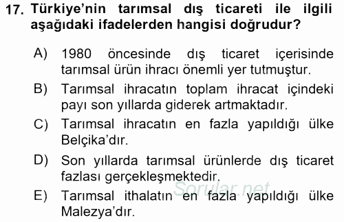 Türkiye Ekonomisi 2015 - 2016 Ara Sınavı 17.Soru
