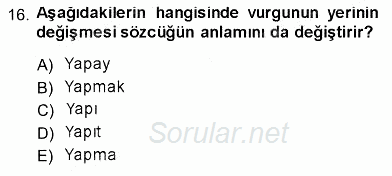 Türk Dili 1 2013 - 2014 Ara Sınavı 16.Soru
