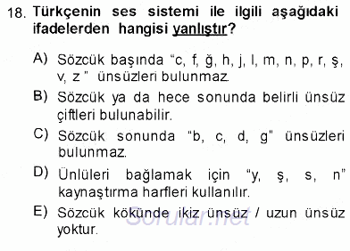 Türk Dili 1 2013 - 2014 Ara Sınavı 18.Soru