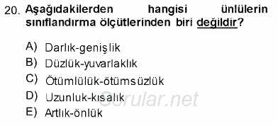 Türk Dili 1 2013 - 2014 Ara Sınavı 20.Soru