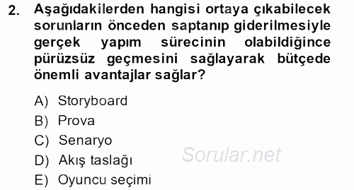 Radyo ve Televizyon Stüdyoları 2013 - 2014 Ara Sınavı 2.Soru