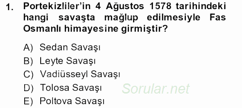 Osmanlı Tarihi (1566-1789) 2014 - 2015 Ara Sınavı 1.Soru