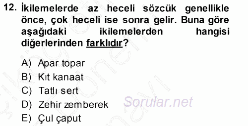 Türk Dili 1 2013 - 2014 Dönem Sonu Sınavı 12.Soru