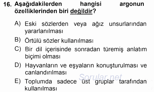 Türk Dili 1 2013 - 2014 Dönem Sonu Sınavı 16.Soru