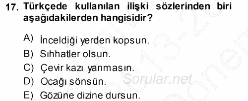 Türk Dili 1 2013 - 2014 Dönem Sonu Sınavı 17.Soru