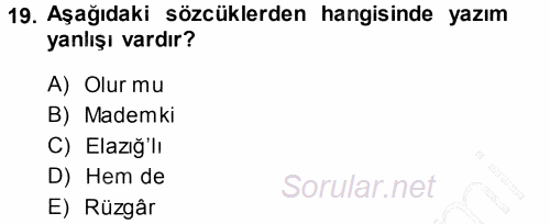 Türk Dili 1 2013 - 2014 Dönem Sonu Sınavı 19.Soru