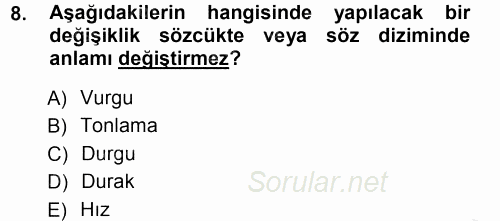 Türk Dili 1 2013 - 2014 Dönem Sonu Sınavı 8.Soru