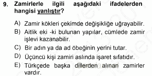 Türk Dili 1 2013 - 2014 Dönem Sonu Sınavı 9.Soru