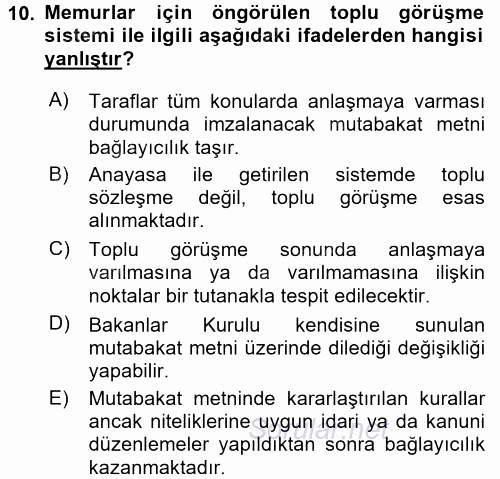 Memur Hukuku 2016 - 2017 Ara Sınavı 10.Soru