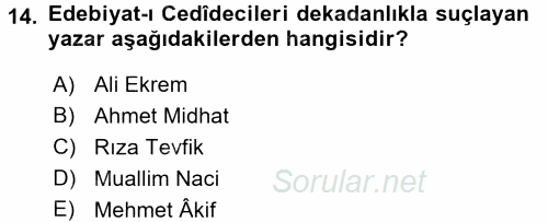 II. Abdülhamit Dönemi Türk Edebiyatı 2017 - 2018 Dönem Sonu Sınavı 14.Soru
