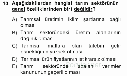 Türkiye Ekonomisi 2013 - 2014 Tek Ders Sınavı 10.Soru