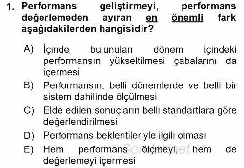 Performans Yönetimi 2016 - 2017 Ara Sınavı 1.Soru