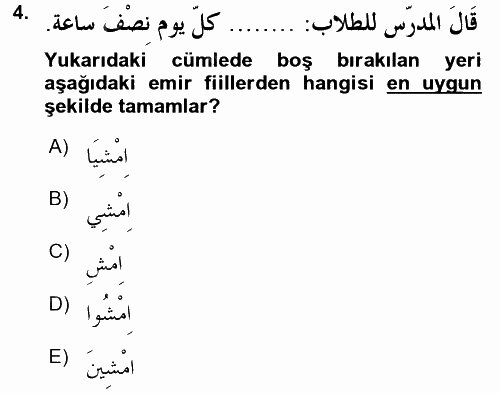 Arapça 3 2015 - 2016 Dönem Sonu Sınavı 4.Soru