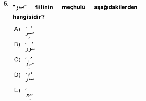 Arapça 3 2015 - 2016 Dönem Sonu Sınavı 5.Soru