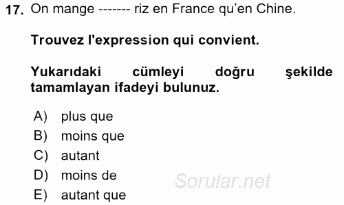 Fransızca 2 2017 - 2018 Ara Sınavı 17.Soru