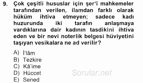 Osmanlı Türkçesi Metinleri 2 2012 - 2013 Ara Sınavı 9.Soru