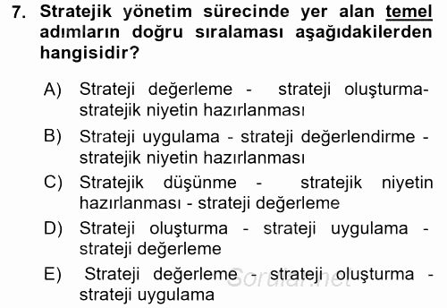 Stratejik Yönetim 1 2016 - 2017 Ara Sınavı 7.Soru