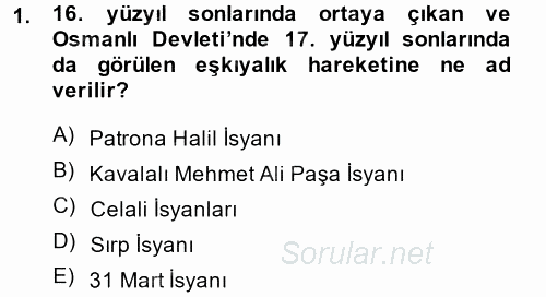 Osmanlı İktisat Tarihi 2014 - 2015 Ara Sınavı 1.Soru