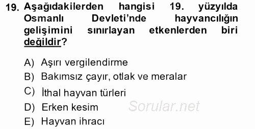 Osmanlı İktisat Tarihi 2014 - 2015 Ara Sınavı 19.Soru
