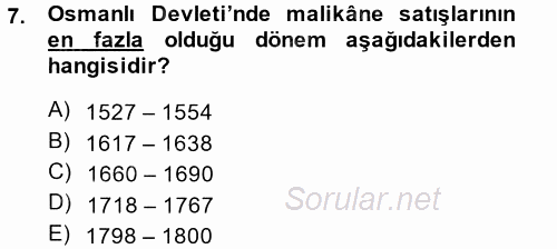 Osmanlı İktisat Tarihi 2014 - 2015 Ara Sınavı 7.Soru