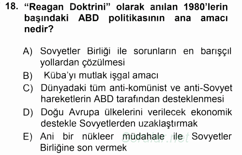 Türk Dış Politikası 1 2012 - 2013 Dönem Sonu Sınavı 18.Soru