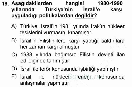 Türk Dış Politikası 1 2012 - 2013 Dönem Sonu Sınavı 19.Soru