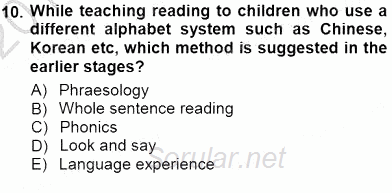 Çocuklara Yabancı Dil Öğretimi 1 2012 - 2013 Dönem Sonu Sınavı 10.Soru