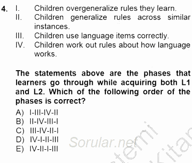 Çocuklara Yabancı Dil Öğretimi 1 2012 - 2013 Dönem Sonu Sınavı 4.Soru