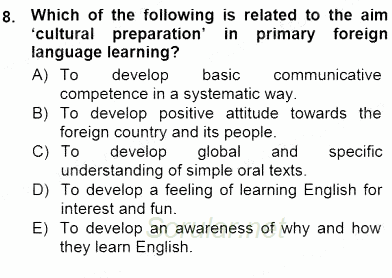 Çocuklara Yabancı Dil Öğretimi 1 2012 - 2013 Dönem Sonu Sınavı 8.Soru