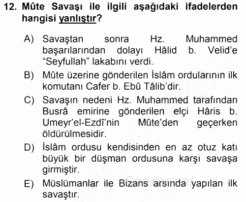 İlk Dönem İslam Tarihi 2015 - 2016 Dönem Sonu Sınavı 12.Soru