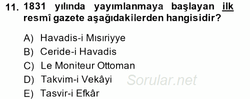 Türk Basın Tarihi 2014 - 2015 Ara Sınavı 11.Soru